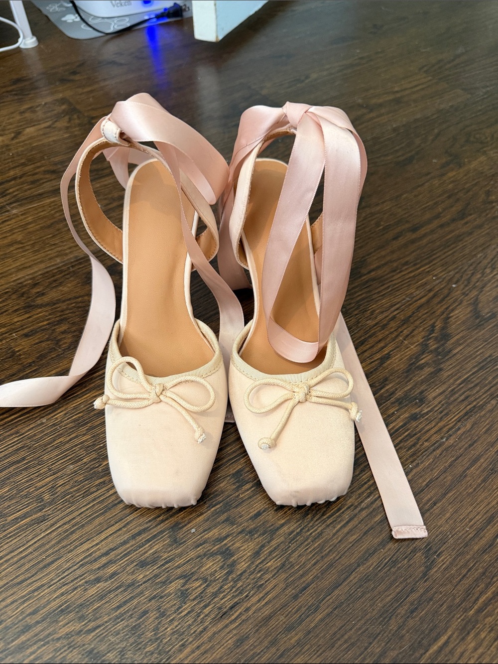 Ballet-Inspired Tie Ankle Pumps in Blush Cream